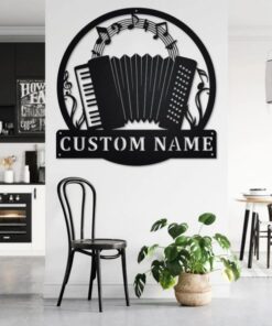 Accordion Musical Instrument Metal Art Personalized Metal Name Sign Music Room Decor