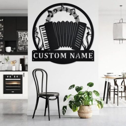 Accordion Musical Instrument Metal Art Personalized Metal Name Sign Music Room Decor