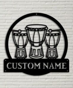 African Drum Djembe Metal Art Personalized Metal Name Signs Music Room Decor Gift for Drum Lover