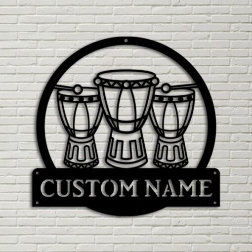 African Drum Djembe Metal Art Personalized Metal Name Signs Music Room Decor Gift for Drum Lover