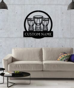 African Drum Djembe Metal Art Personalized Metal Name Signs Music Room Decor Gift for Drum Lover