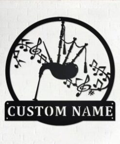 Bagpipes Musical Instrument Metal Art Personalized Metal Name Sign Music Room Decor