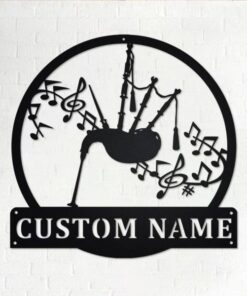 Bagpipes Musical Instrument Metal Art Personalized Metal Name Sign Music Room Decor