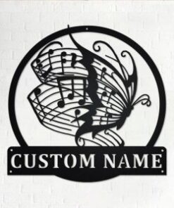 Butterfly Music Metal Art Personalized Metal Name Sign Music Room Decor