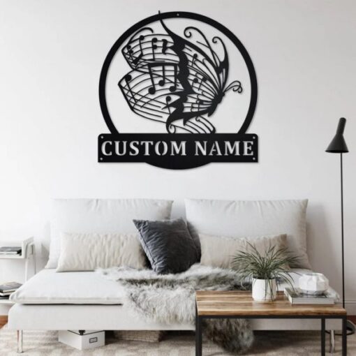 Butterfly Music Metal Art Personalized Metal Name Sign Music Room Decor