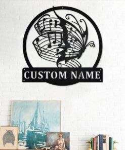 Butterfly Music Metal Art Personalized Metal Name Sign Music Room Decor