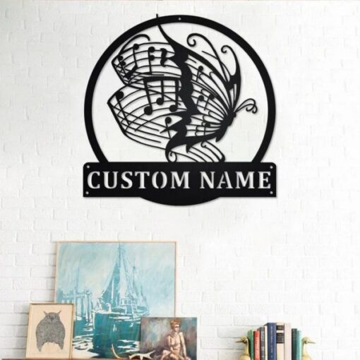 Butterfly Music Metal Art Personalized Metal Name Sign Music Room Decor