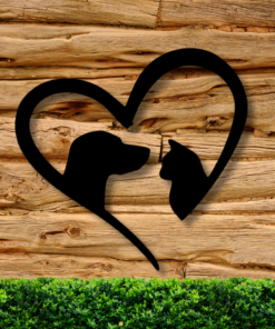 Pet Metal Wall Décor, Cat and Dog Home Décor, Housewarming Gift, Love Paw Décor, Heart with Dog and Cat Sign, Pet Love Steel Sign