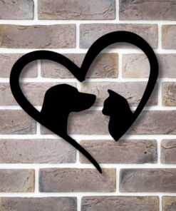 Pet Metal Wall Décor, Cat and Dog Home Décor, Housewarming Gift, Love Paw Décor, Heart with Dog and Cat Sign, Pet Love Steel Sign