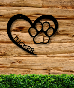 Customized Metal Dog Sign, Paw Print Metal Sign, Dog Name Sign, Puppy Love Paw Décor, Metal Paw Prints Sign