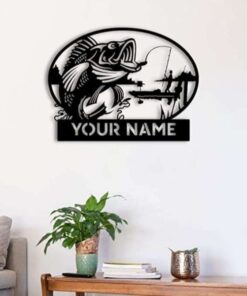 Bass Fishing Hook Man Fishing Lover Wall Art Outdoor Personalized Metal Sign