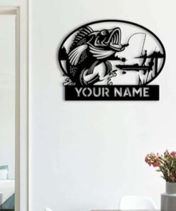 Bass Fishing Hook Man Fishing Lover Wall Art Outdoor Personalized Metal Sign
