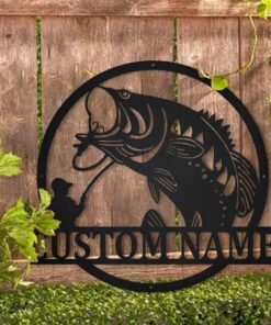 Bass Fishing Sign Birthday Housewarming Gift Custom Metal Fish Wall Art