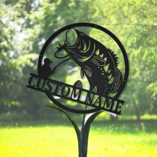 Bass Fishing Sign Birthday Housewarming Gift Custom Metal Fish Wall Art
