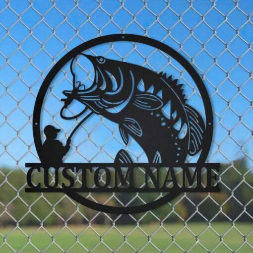 Bass Fishing Sign Birthday Housewarming Gift Custom Metal Fish Wall Art