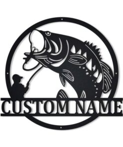 Bass Fishing Sign Birthday Housewarming Gift Custom Metal Fish Wall Art