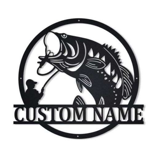 Bass Fishing Sign Birthday Housewarming Gift Custom Metal Fish Wall Art