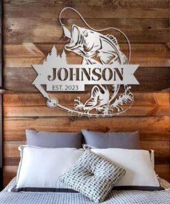 Bass Fishing Sign Personalized Fishing Metal Sign