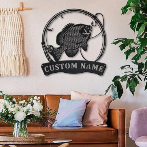 Bluegill Fish Metal Art Personalized Metal Name Sign Decor Home Fishing Gift for Fisherman