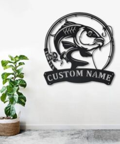Carp Fishing Fish Pole Metal Art Personalized Metal Name Sign Decor Home Gift for Fishing Lover