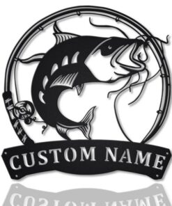 Catfish Metal Art Personalized Metal Name Sign Decor Home Fishing Gift for Fisherman