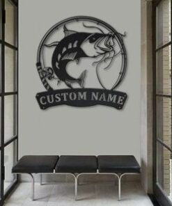 Catfish Metal Art Personalized Metal Name Sign Decor Home Fishing Gift for Fisherman