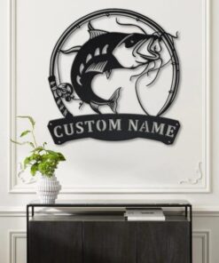 Catfish Metal Art Personalized Metal Name Sign Decor Home Fishing Gift for Fisherman