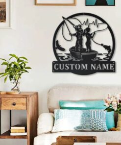 Couple Fishing Metal Sign Personalized Fish Decor