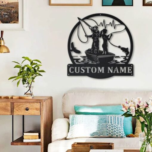 Couple Fishing Metal Sign Personalized Fish Decor