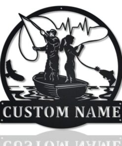 Couple Fishing Metal Sign Personalized Fish Decor