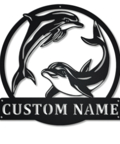 Couple Dolphin Metal Personalized Fishing Sign
