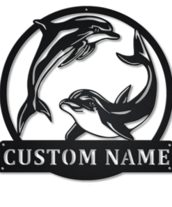 Couple Dolphin Metal Personalized Fishing Sign