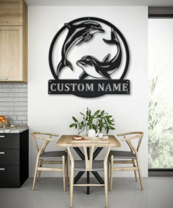 Couple Dolphin Metal Personalized Fishing Sign