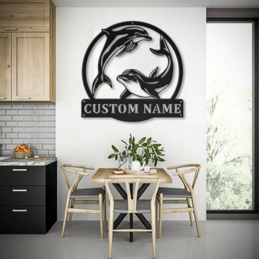 Couple Dolphin Metal Personalized Fishing Sign