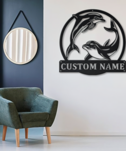 Couple Dolphin Metal Personalized Fishing Sign