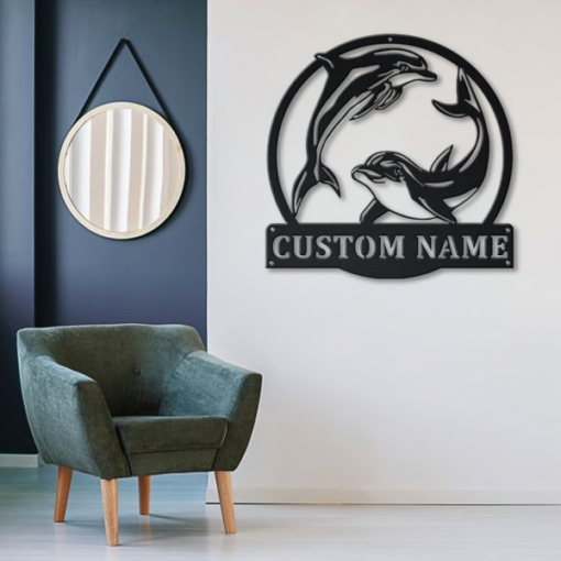 Couple Dolphin Metal Personalized Fishing Sign