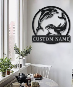 Couple Dolphin Metal Personalized Fishing Sign