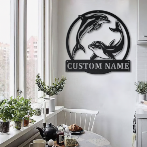 Couple Dolphin Metal Personalized Fishing Sign