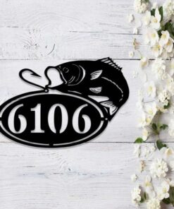 Custom Bass Fishing Metal House Number Sign Address Plaque Bass Metal Address Sign