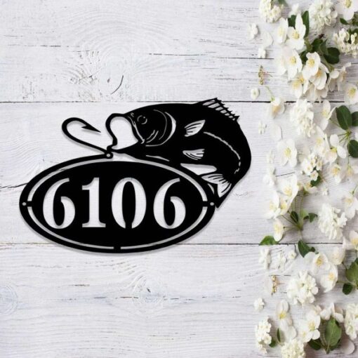 Custom Bass Fishing Metal House Number Sign Address Plaque Bass Metal Address Sign