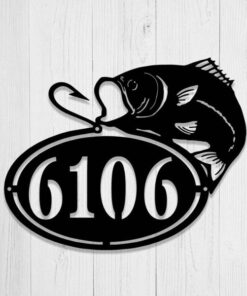 Custom Bass Fishing Metal House Number Sign Address Plaque Bass Metal Address Sign