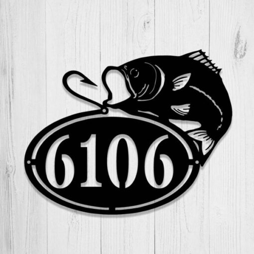Custom Bass Fishing Metal House Number Sign Address Plaque Bass Metal Address Sign