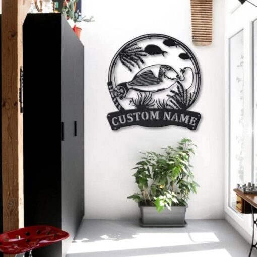 Parrotfish Fishing Pole Metal Art Personalized Metal Name Sign Decor Home Gift for Fisherman