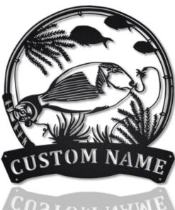 Parrotfish Fishing Pole Metal Art Personalized Metal Name Sign Decor Home Gift for Fisherman