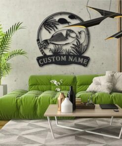 Parrotfish Fishing Pole Metal Art Personalized Metal Name Sign Decor Home Gift for Fisherman