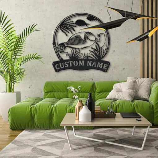 Parrotfish Fishing Pole Metal Art Personalized Metal Name Sign Decor Home Gift for Fisherman