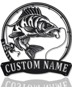 Perch Fish Pole Metal Art Personalized Metal Name Sign Fishing Signs Decor for Room
