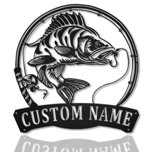 Perch Fish Pole Metal Art Personalized Metal Name Sign Fishing Signs Decor for Room