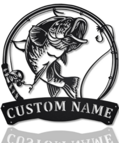 Largemouth Bass Fish Metal Art Personalized Metal Name Sign Decor Home Fishing Gift for Fisherman