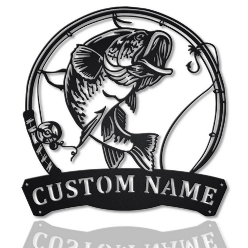 Largemouth Bass Fish Metal Art Personalized Metal Name Sign Decor Home Fishing Gift for Fisherman